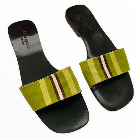 Kate Spade Mona Green Striped Silk Slip On Sandals Size 6 - Picture 3 of 8